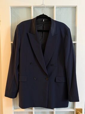 FRAME double breasted blazer M/L - silk collar Navy oversized